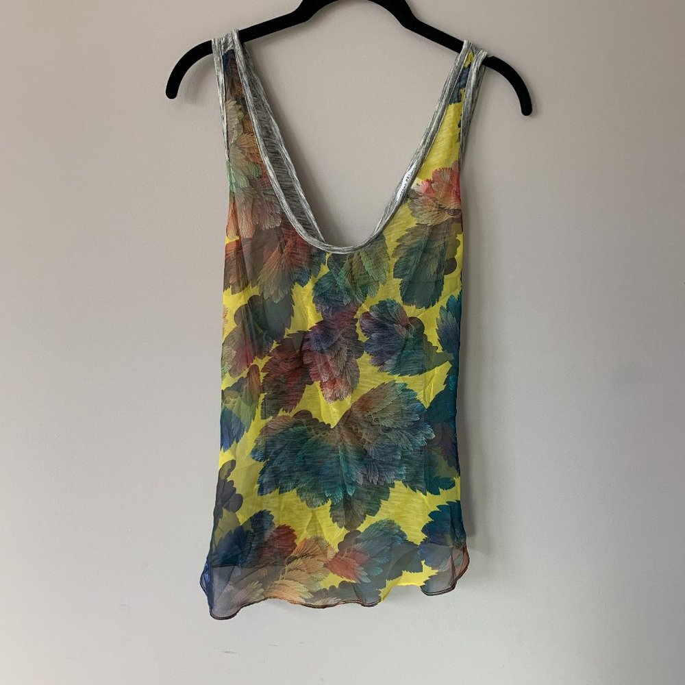 Madewell Tank Top - Open Back - Yellow with Floral - Sheer & Flowy
